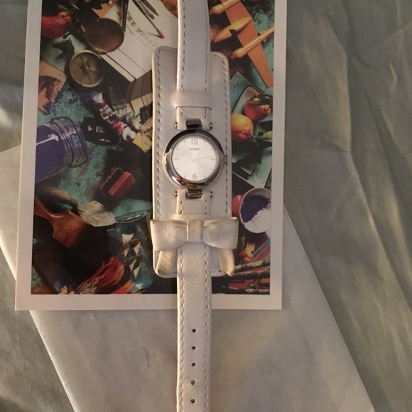 Guess white leather watch